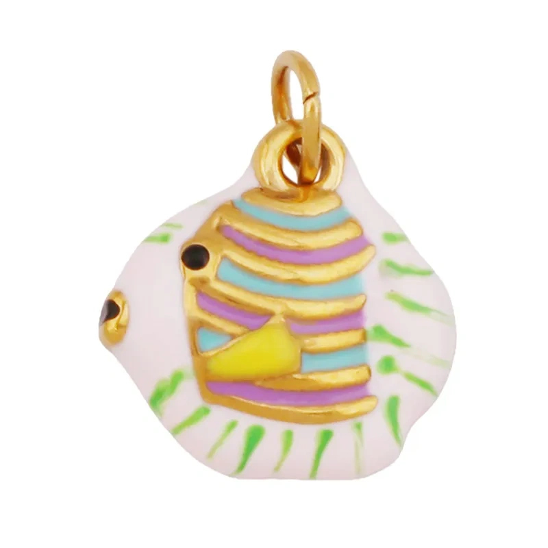 Stainless Steel Ocean Life Clownfish Starfish Dolphin Shell Colorful Charm Pendant,Painted Necklace Bracelet Jewelry Supply R78