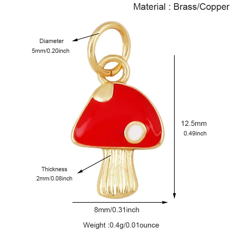 Trendy Red Mushroom Chilly Charms Pendant,Colorful Enamel Inlaid Cubic Zirconia Necklace Bracelet Jewelry Making Accessories R86