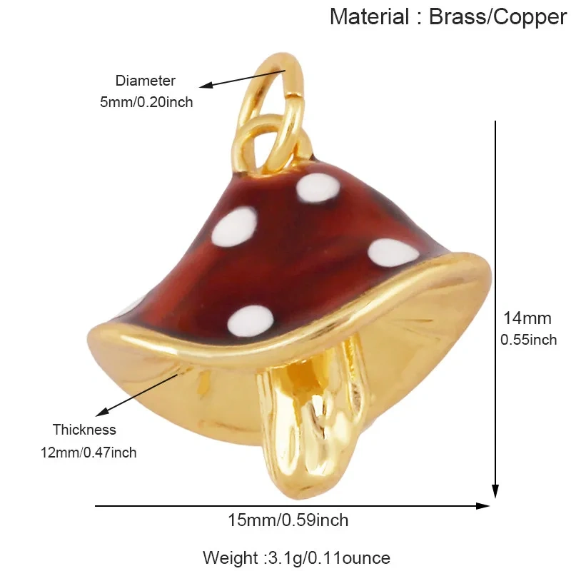 Trendy Red Mushroom Chilly Charms Pendant,Colorful Enamel Inlaid Cubic Zirconia Necklace Bracelet Jewelry Making Accessories R86