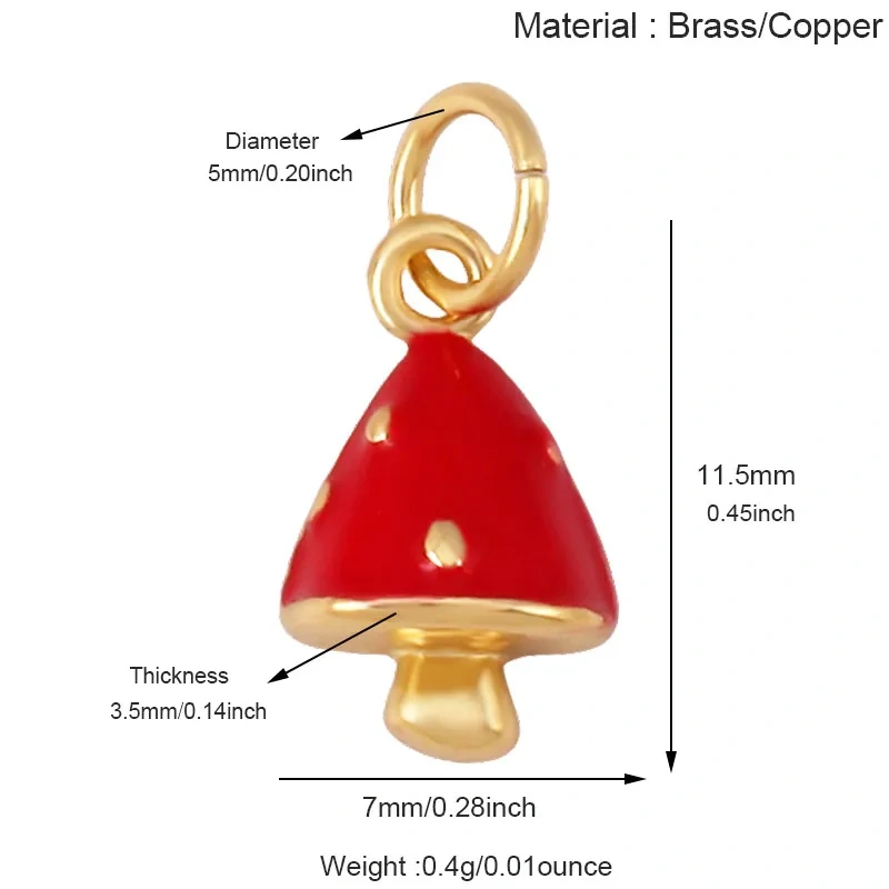 Trendy Red Mushroom Chilly Charms Pendant,Colorful Enamel Inlaid Cubic Zirconia Necklace Bracelet Jewelry Making Accessories R86