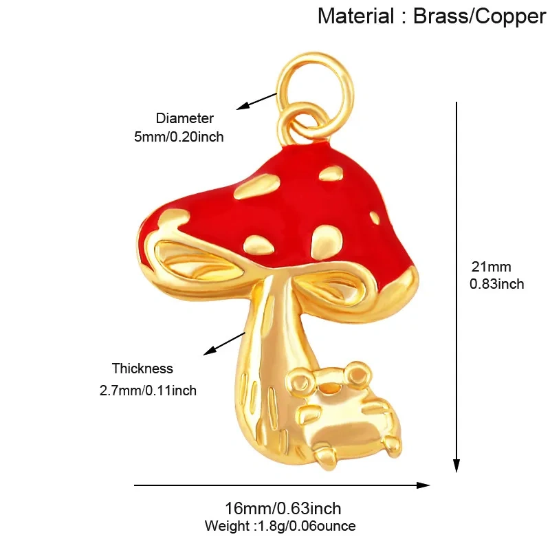 Trendy Red Mushroom Chilly Charms Pendant,Colorful Enamel Inlaid Cubic Zirconia Necklace Bracelet Jewelry Making Accessories R86