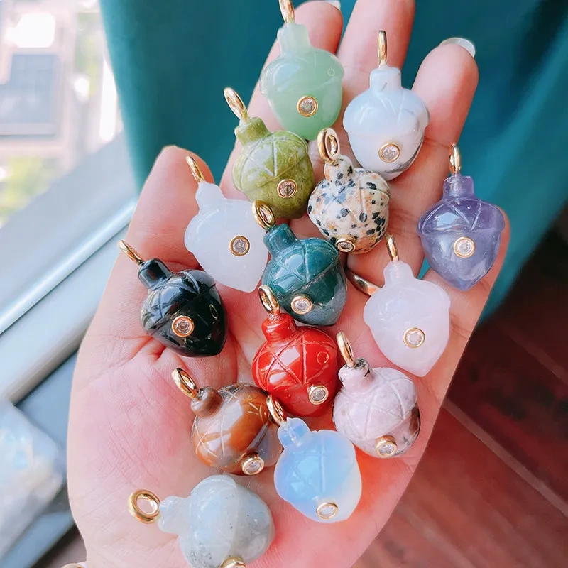 NaturalGemstone Amazonite Rose Quartz Tiger Eye Turquoise Crystal Pendant,Pinecone Bracelet Necklace Jewelry Making Supplies R99
