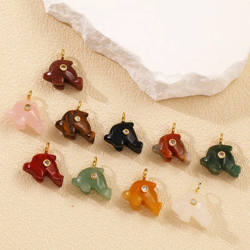 Ocean Dolphin Penguin Big Fish Charms Pendant, Natural Stone Amazonite Pink Quartz Turquoise DIY Bracelet Necklace Jewelry R90