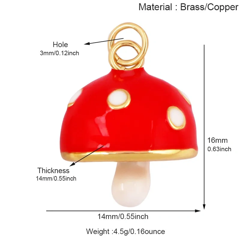 Trendy Red Mushroom Chilly Charms Pendant,Colorful Enamel Inlaid Cubic Zirconia Necklace Bracelet Jewelry Making Accessories R86