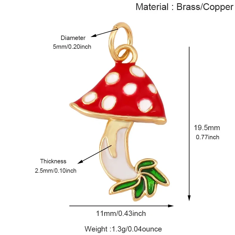 Trendy Red Mushroom Chilly Charms Pendant,Colorful Enamel Inlaid Cubic Zirconia Necklace Bracelet Jewelry Making Accessories R86
