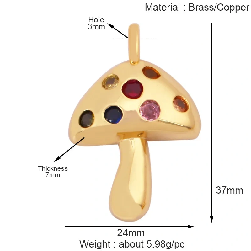 Trendy Red Mushroom Chilly Charms Pendant,Colorful Enamel Inlaid Cubic Zirconia Necklace Bracelet Jewelry Making Accessories R86