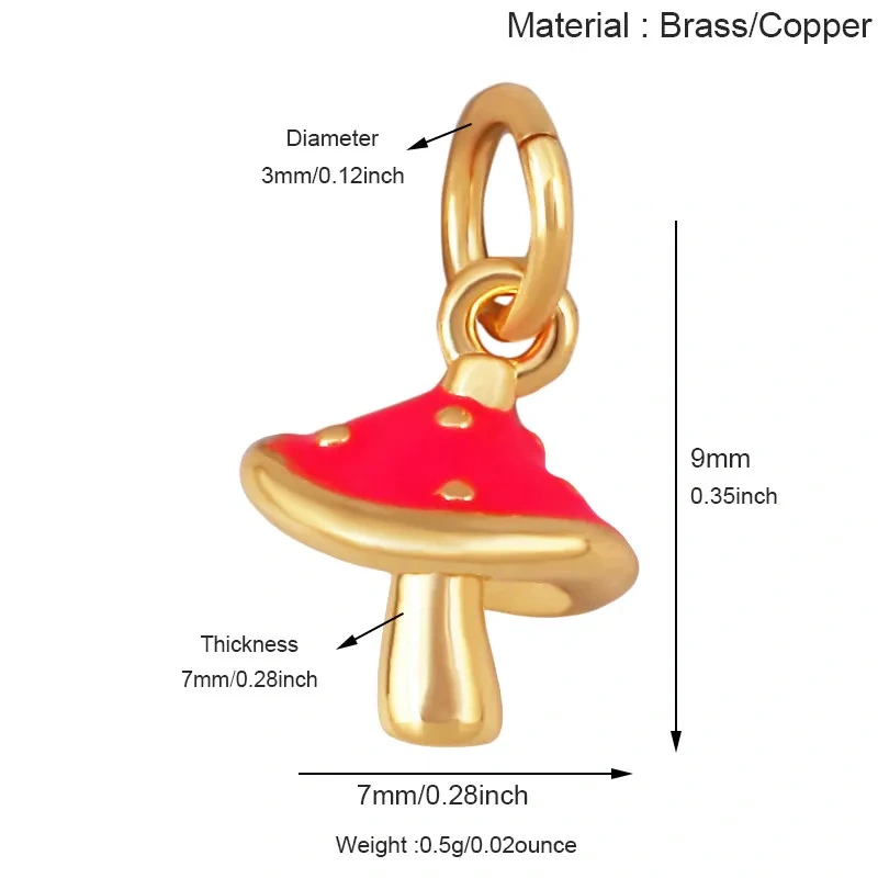 Trendy Red Mushroom Chilly Charms Pendant,Colorful Enamel Inlaid Cubic Zirconia Necklace Bracelet Jewelry Making Accessories R86