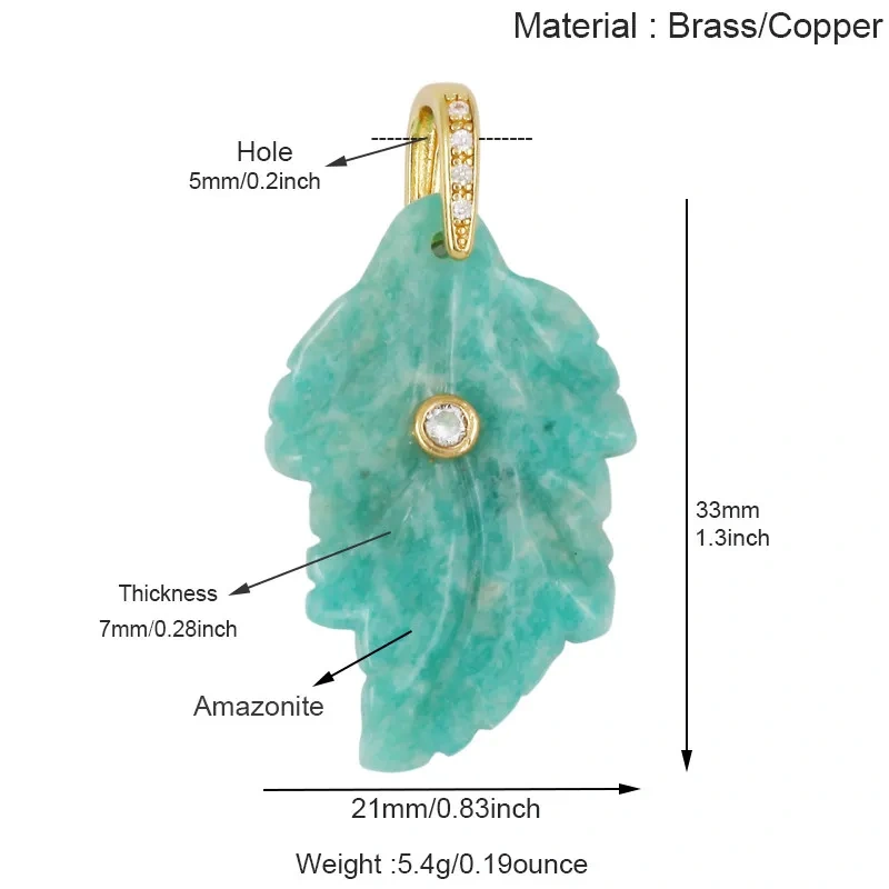 Trendy Leaf Natural Gemstone Charms Pendant,Amazonite Rose Quartz Tiger Eye Turquoise Crystal DIY Necklace Jewelry Supply R97