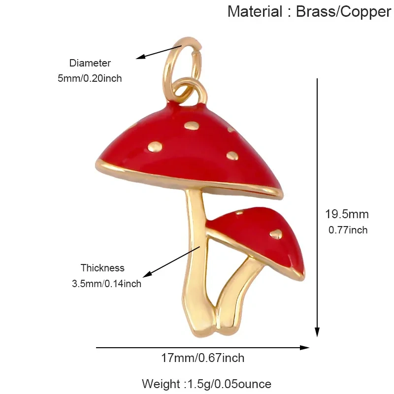 Trendy Red Mushroom Chilly Charms Pendant,Colorful Enamel Inlaid Cubic Zirconia Necklace Bracelet Jewelry Making Accessories R86