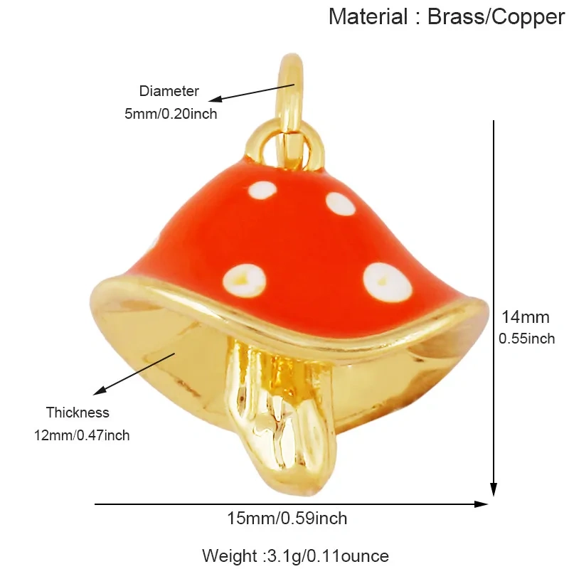 Trendy Red Mushroom Chilly Charms Pendant,Colorful Enamel Inlaid Cubic Zirconia Necklace Bracelet Jewelry Making Accessories R86