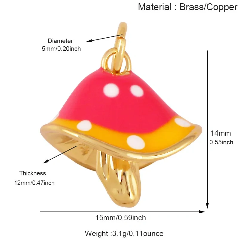 Trendy Red Mushroom Chilly Charms Pendant,Colorful Enamel Inlaid Cubic Zirconia Necklace Bracelet Jewelry Making Accessories R86