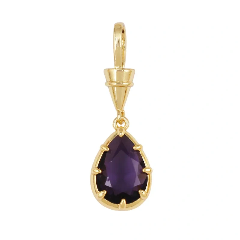 Geometry Round Square Water Drop Shape Charm Pendant,Inlay Colorful Zircon Real 18K Gold Necklace Bracelet Jewelry Supply R48