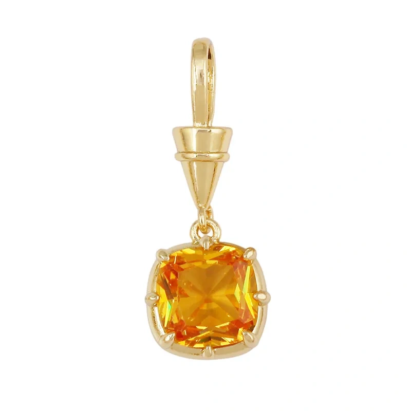 Geometry Round Square Water Drop Shape Charm Pendant,Inlay Colorful Zircon Real 18K Gold Necklace Bracelet Jewelry Supply R48