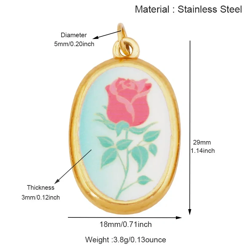 Stainless Steel Painted Plants Roses Clover Flower Charms Pendant,DIY Necklace Bracelet Jewelry Pendant Accessory Supply R68