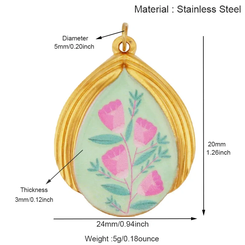 Stainless Steel Painted Plants Roses Clover Flower Charms Pendant,DIY Necklace Bracelet Jewelry Pendant Accessory Supply R68