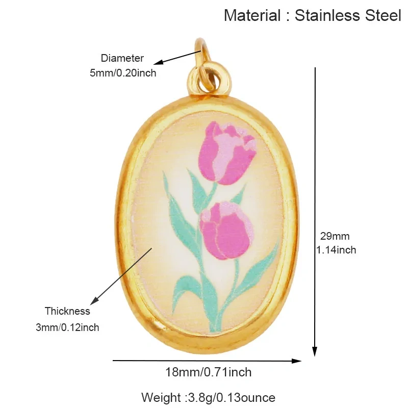 Stainless Steel Painted Plants Roses Clover Flower Charms Pendant,DIY Necklace Bracelet Jewelry Pendant Accessory Supply R68