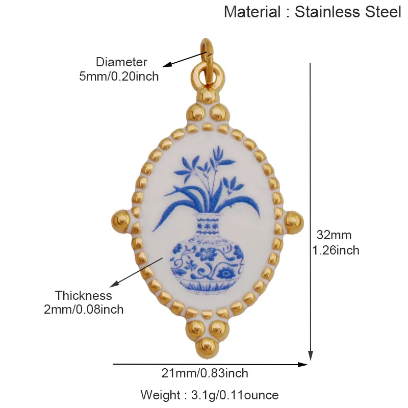 Stainless Steel Painted Plants Roses Clover Flower Charms Pendant,DIY Necklace Bracelet Jewelry Pendant Accessory Supply R68