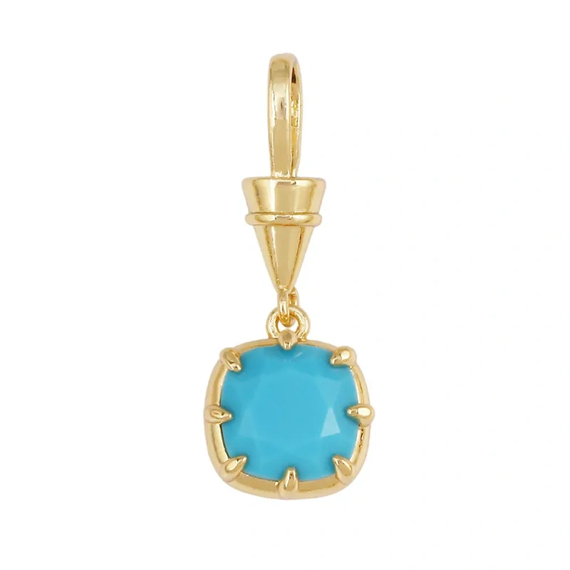 Geometry Round Square Water Drop Shape Charm Pendant,Inlay Colorful Zircon Real 18K Gold Necklace Bracelet Jewelry Supply R48