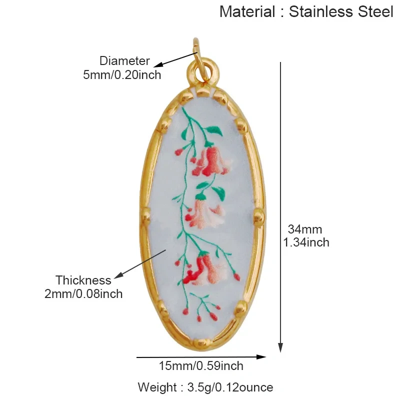 Stainless Steel Painted Plants Roses Clover Flower Charms Pendant,DIY Necklace Bracelet Jewelry Pendant Accessory Supply R68
