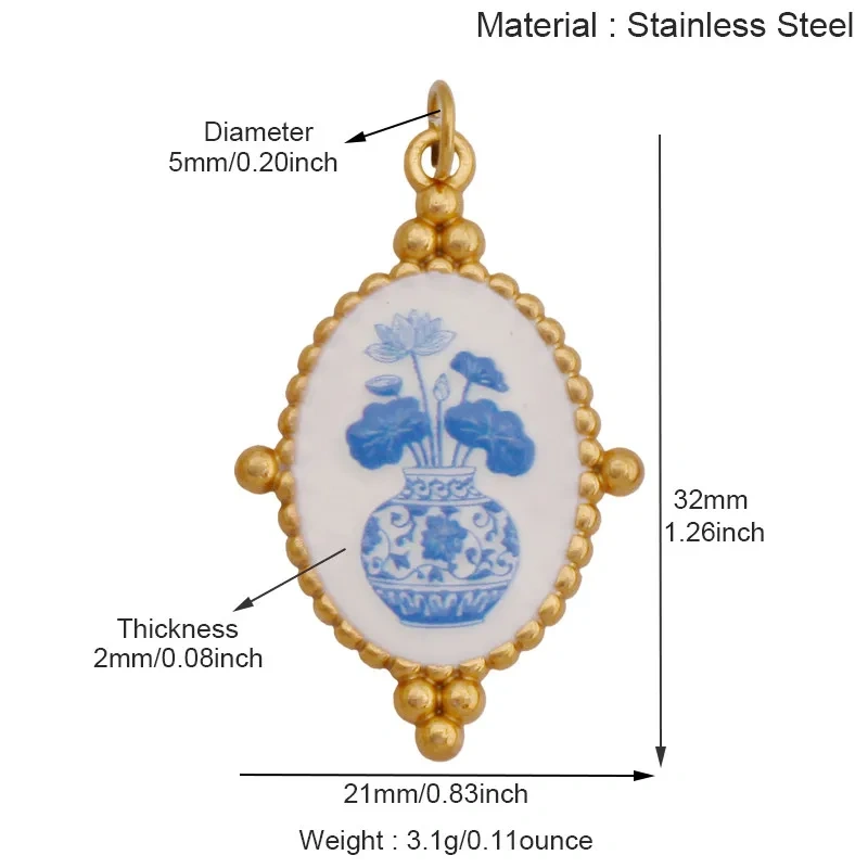 Stainless Steel Painted Plants Roses Clover Flower Charms Pendant,DIY Necklace Bracelet Jewelry Pendant Accessory Supply R68