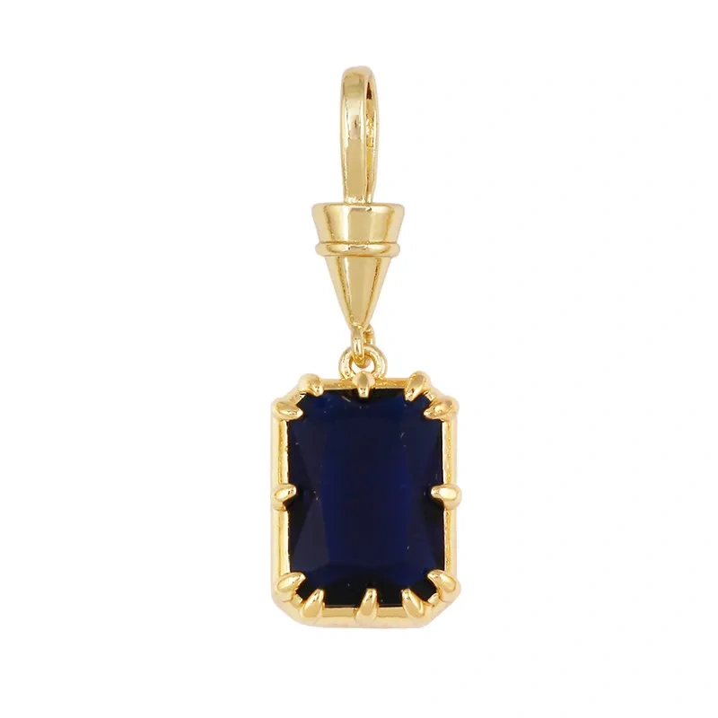 Geometry Round Square Water Drop Shape Charm Pendant,Inlay Colorful Zircon Real 18K Gold Necklace Bracelet Jewelry Supply R48