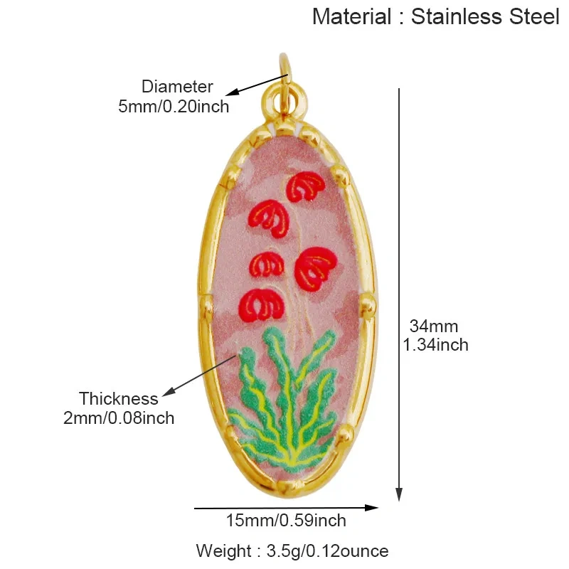 Stainless Steel Painted Plants Roses Clover Flower Charms Pendant,DIY Necklace Bracelet Jewelry Pendant Accessory Supply R68