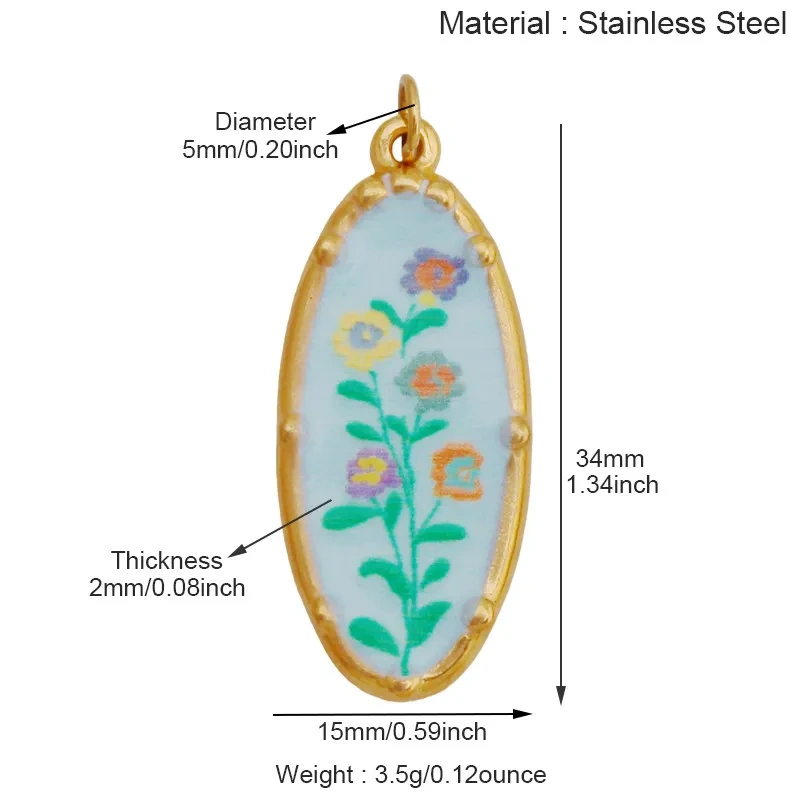Stainless Steel Painted Plants Roses Clover Flower Charms Pendant,DIY Necklace Bracelet Jewelry Pendant Accessory Supply R68