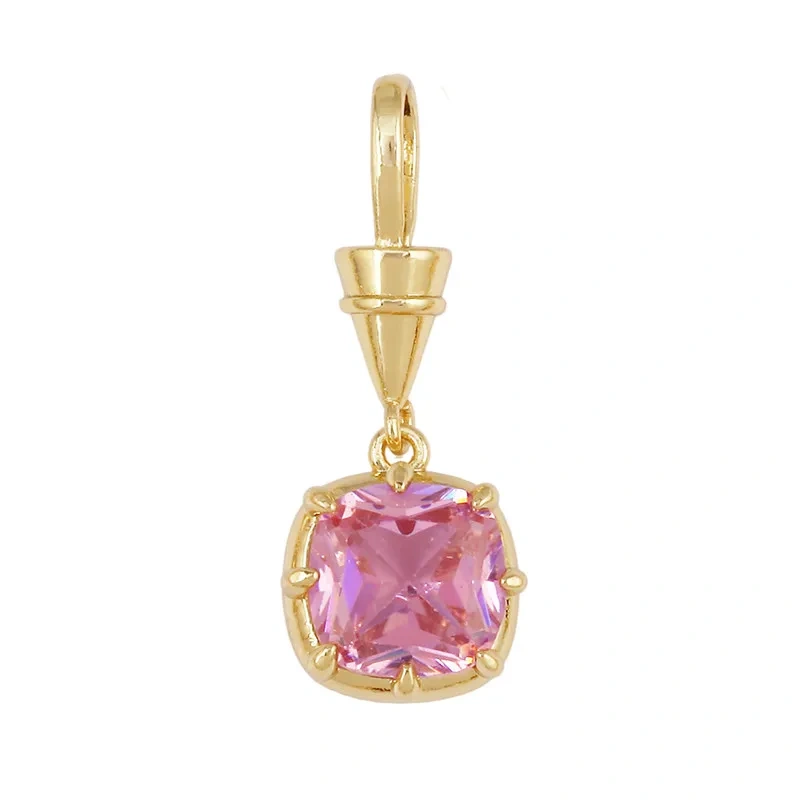 Geometry Round Square Water Drop Shape Charm Pendant,Inlay Colorful Zircon Real 18K Gold Necklace Bracelet Jewelry Supply R48