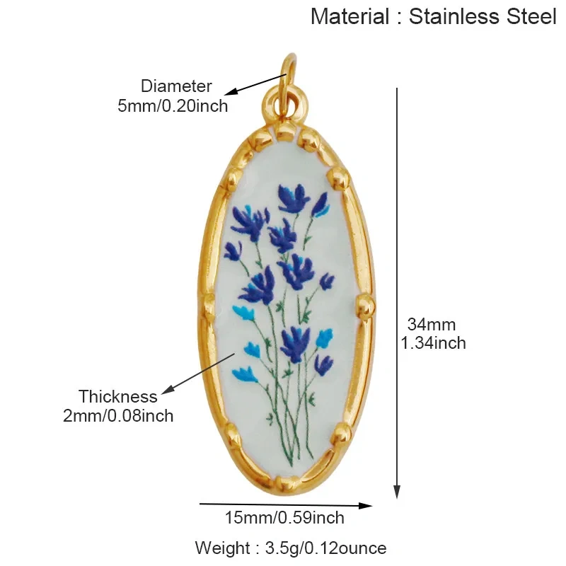 Stainless Steel Painted Plants Roses Clover Flower Charms Pendant,DIY Necklace Bracelet Jewelry Pendant Accessory Supply R68