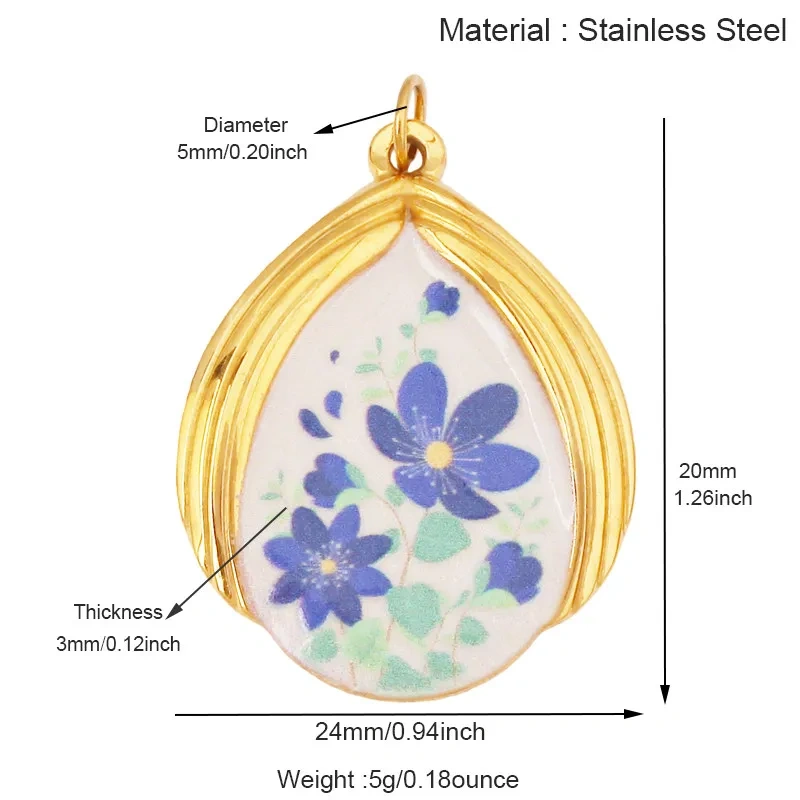 Stainless Steel Painted Plants Roses Clover Flower Charms Pendant,DIY Necklace Bracelet Jewelry Pendant Accessory Supply R68