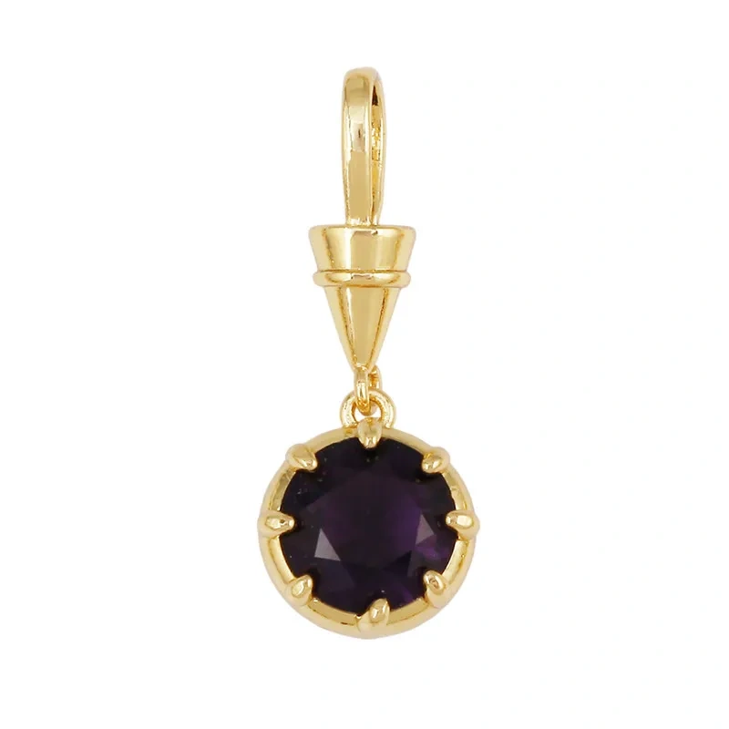 Geometry Round Square Water Drop Shape Charm Pendant,Inlay Colorful Zircon Real 18K Gold Necklace Bracelet Jewelry Supply R48