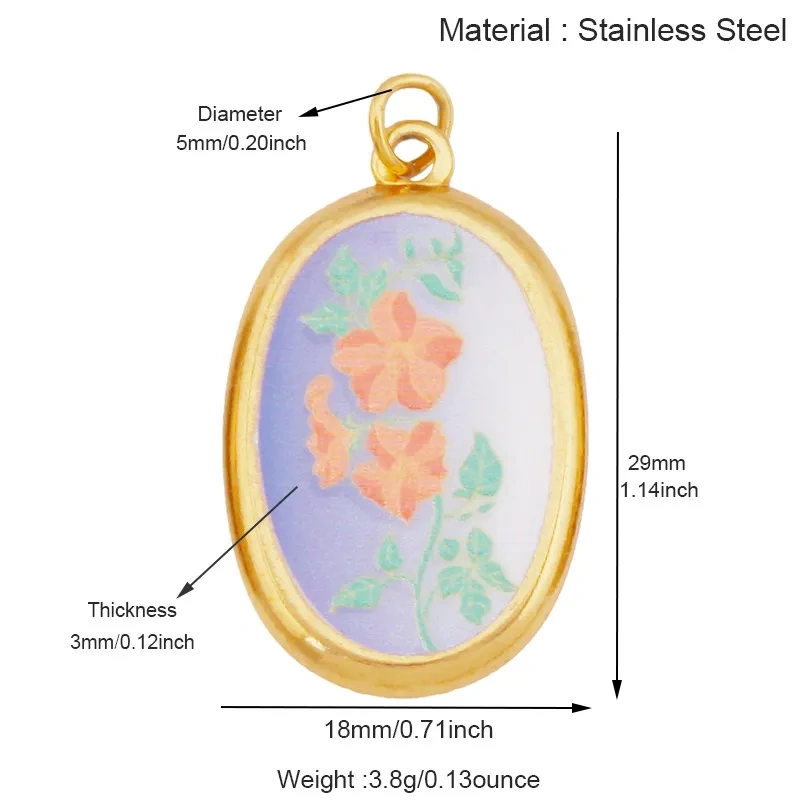 Stainless Steel Painted Plants Roses Clover Flower Charms Pendant,DIY Necklace Bracelet Jewelry Pendant Accessory Supply R68