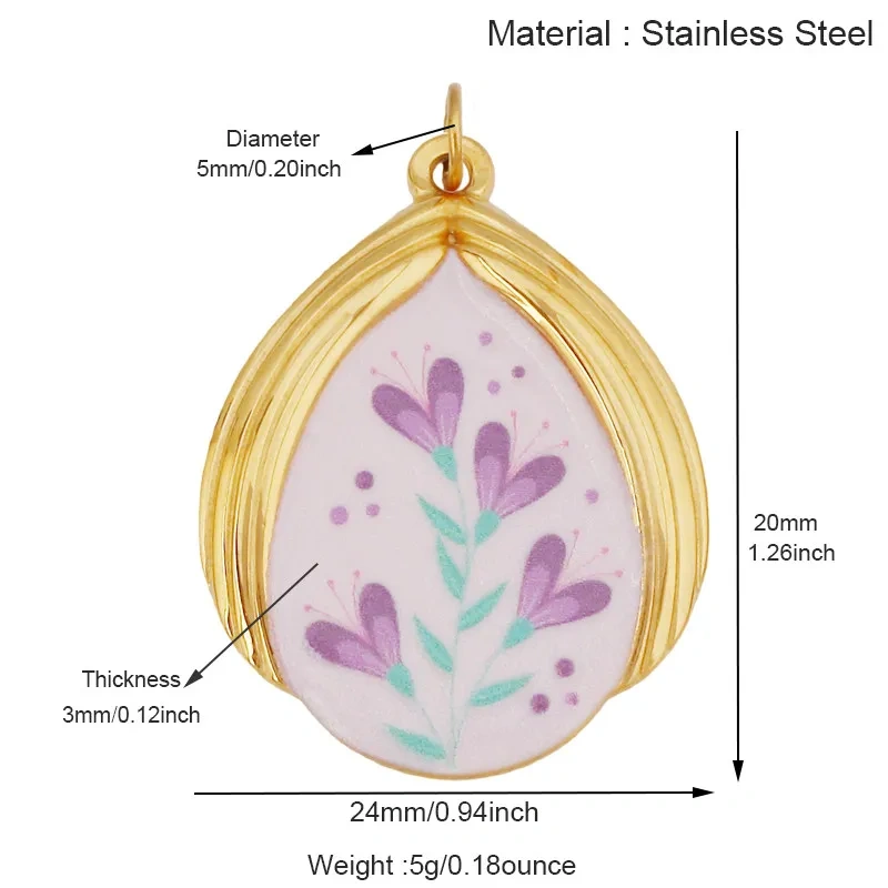 Stainless Steel Painted Plants Roses Clover Flower Charms Pendant,DIY Necklace Bracelet Jewelry Pendant Accessory Supply R68