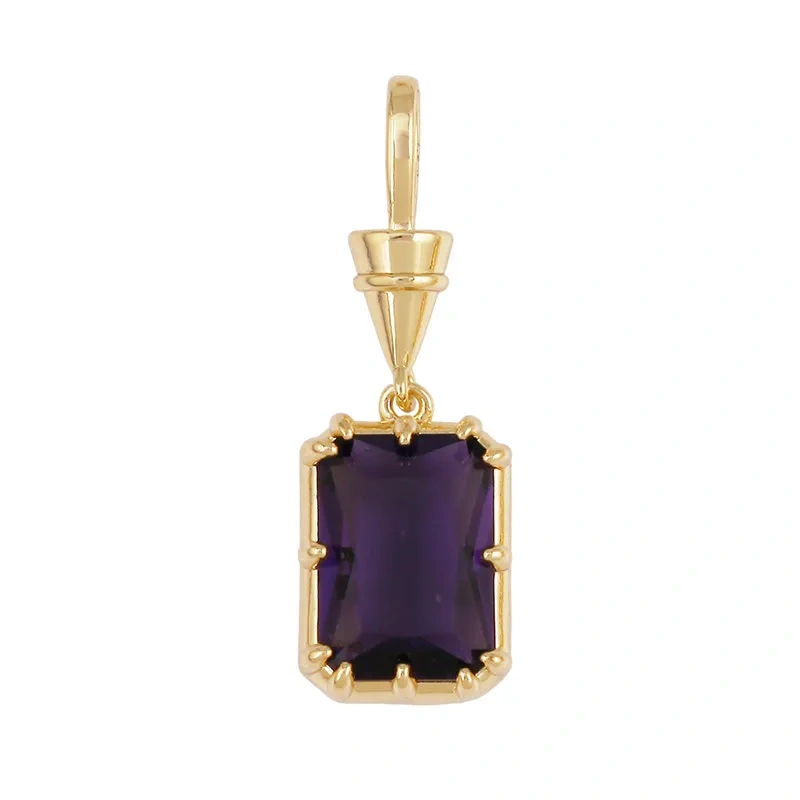 Geometry Round Square Water Drop Shape Charm Pendant,Inlay Colorful Zircon Real 18K Gold Necklace Bracelet Jewelry Supply R48