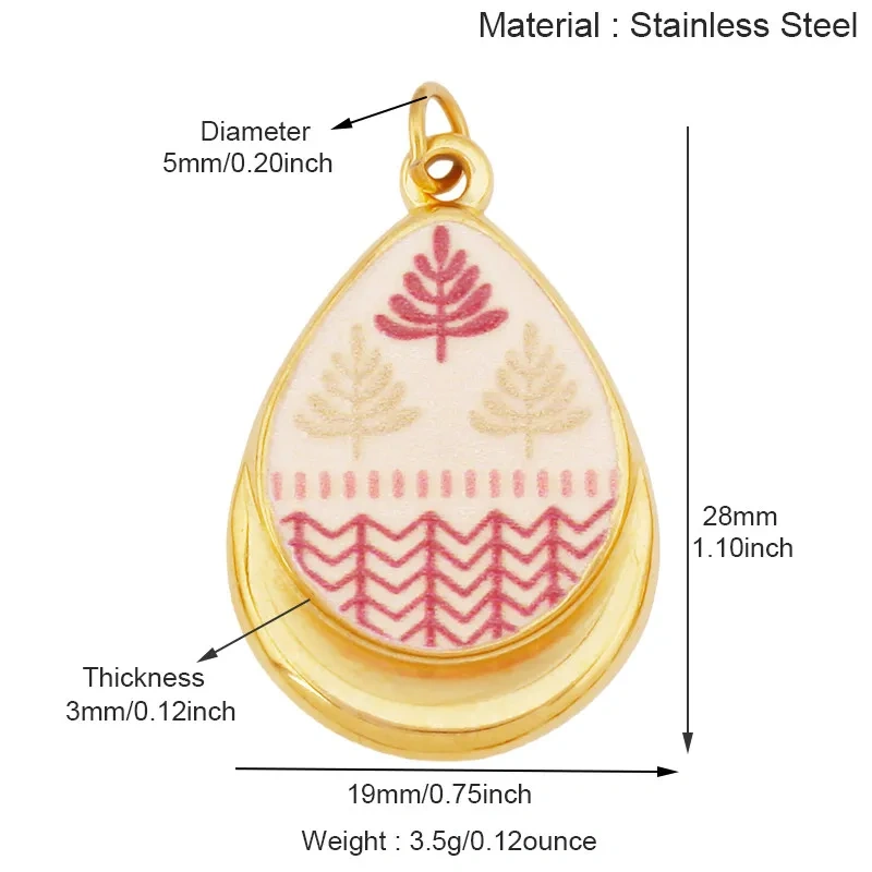 Stainless Steel Painted Plants Roses Clover Flower Charms Pendant,DIY Necklace Bracelet Jewelry Pendant Accessory Supply R68