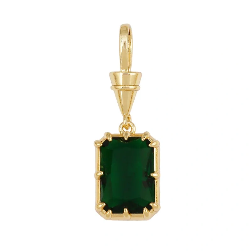 Geometry Round Square Water Drop Shape Charm Pendant,Inlay Colorful Zircon Real 18K Gold Necklace Bracelet Jewelry Supply R48