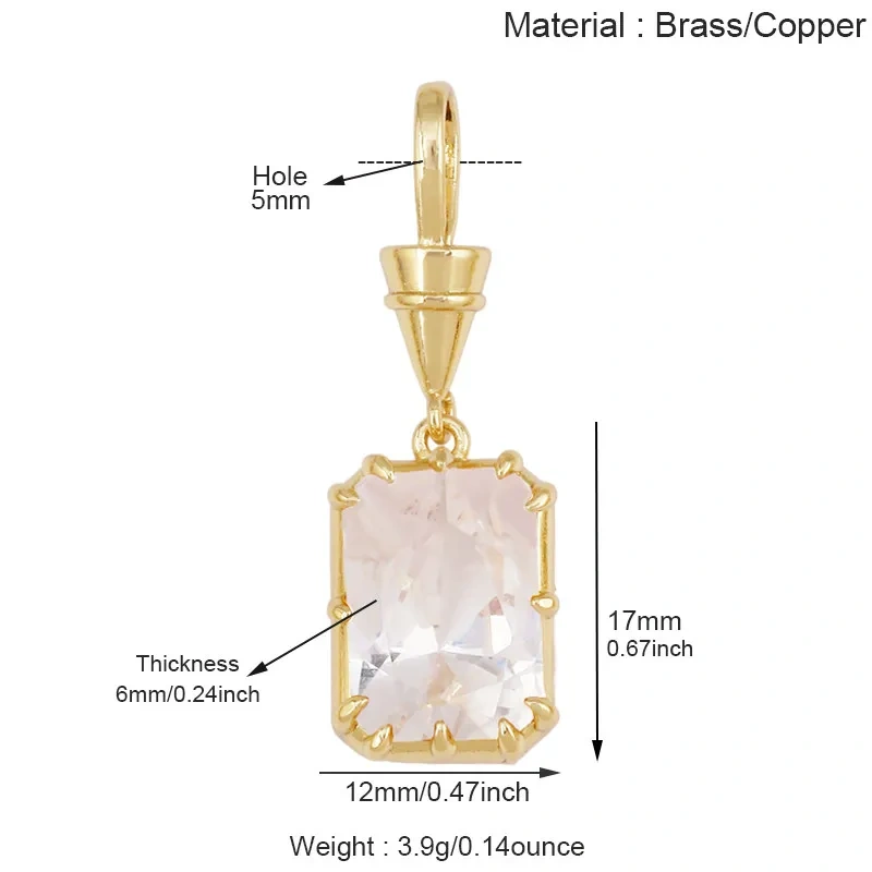 Geometry Round Square Water Drop Shape Charm Pendant,Inlay Colorful Zircon Real 18K Gold Necklace Bracelet Jewelry Supply R48