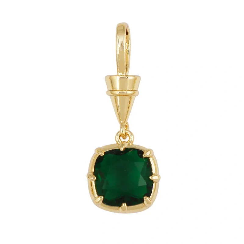 Geometry Round Square Water Drop Shape Charm Pendant,Inlay Colorful Zircon Real 18K Gold Necklace Bracelet Jewelry Supply R48
