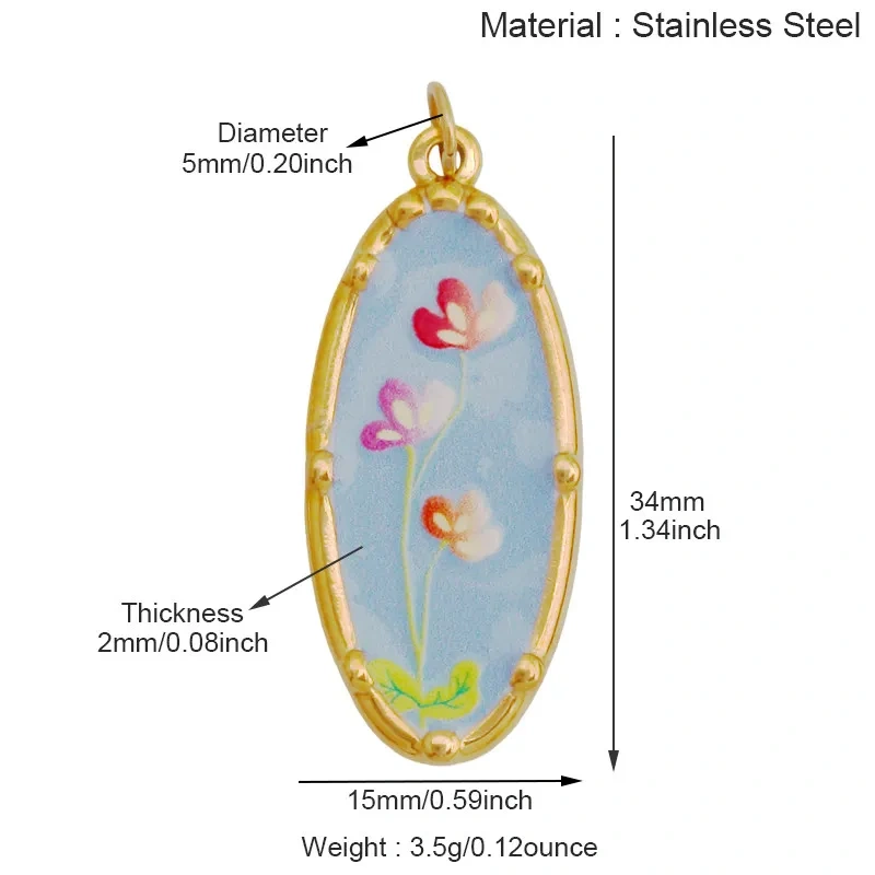 Stainless Steel Painted Plants Roses Clover Flower Charms Pendant,DIY Necklace Bracelet Jewelry Pendant Accessory Supply R68