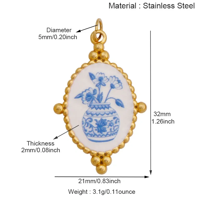 Stainless Steel Painted Plants Roses Clover Flower Charms Pendant,DIY Necklace Bracelet Jewelry Pendant Accessory Supply R68