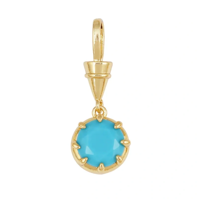 Geometry Round Square Water Drop Shape Charm Pendant,Inlay Colorful Zircon Real 18K Gold Necklace Bracelet Jewelry Supply R48