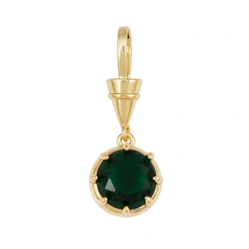 Geometry Round Square Water Drop Shape Charm Pendant,Inlay Colorful Zircon Real 18K Gold Necklace Bracelet Jewelry Supply R48