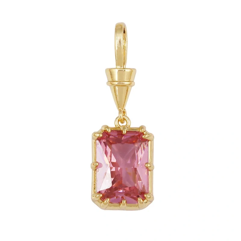 Geometry Round Square Water Drop Shape Charm Pendant,Inlay Colorful Zircon Real 18K Gold Necklace Bracelet Jewelry Supply R48