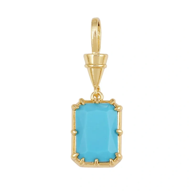 Geometry Round Square Water Drop Shape Charm Pendant,Inlay Colorful Zircon Real 18K Gold Necklace Bracelet Jewelry Supply R48