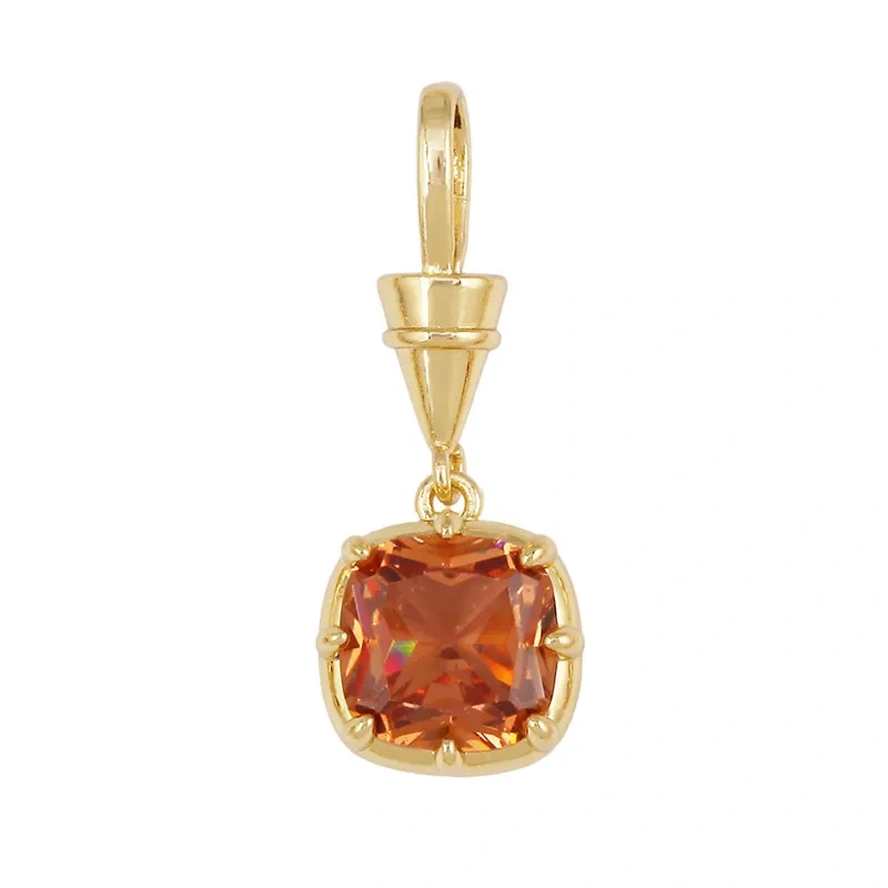 Geometry Round Square Water Drop Shape Charm Pendant,Inlay Colorful Zircon Real 18K Gold Necklace Bracelet Jewelry Supply R48