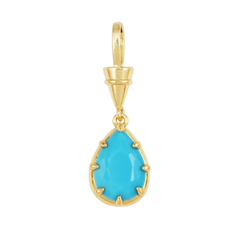 Geometry Round Square Water Drop Shape Charm Pendant,Inlay Colorful Zircon Real 18K Gold Necklace Bracelet Jewelry Supply R48