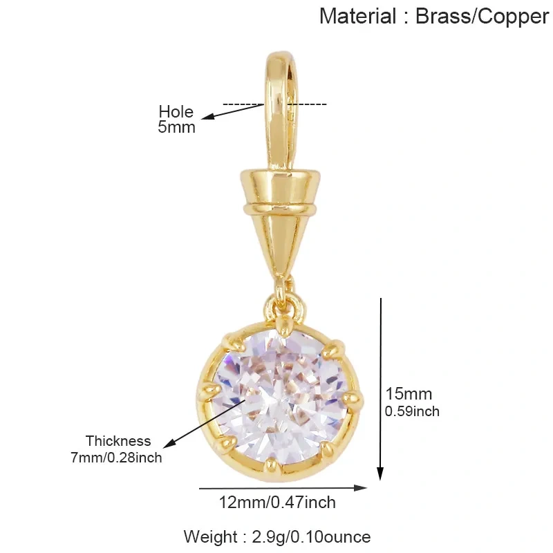 Geometry Round Square Water Drop Shape Charm Pendant,Inlay Colorful Zircon Real 18K Gold Necklace Bracelet Jewelry Supply R48