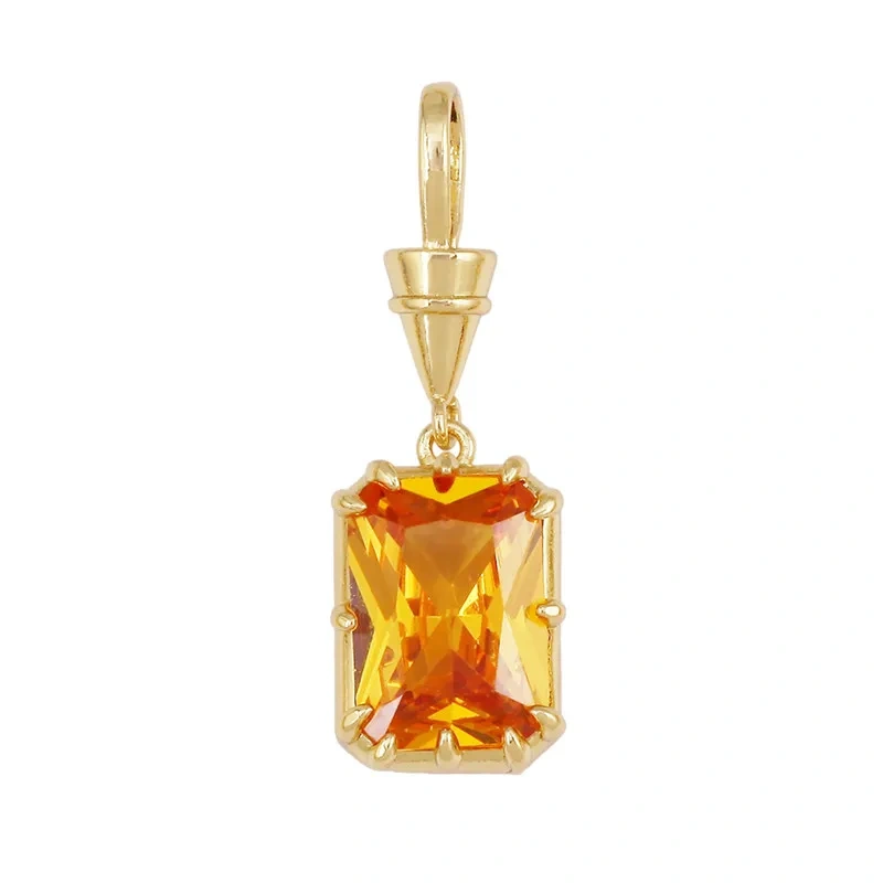 Geometry Round Square Water Drop Shape Charm Pendant,Inlay Colorful Zircon Real 18K Gold Necklace Bracelet Jewelry Supply R48