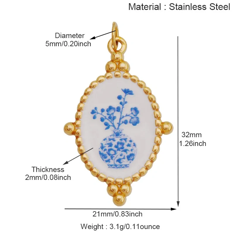 Stainless Steel Painted Plants Roses Clover Flower Charms Pendant,DIY Necklace Bracelet Jewelry Pendant Accessory Supply R68