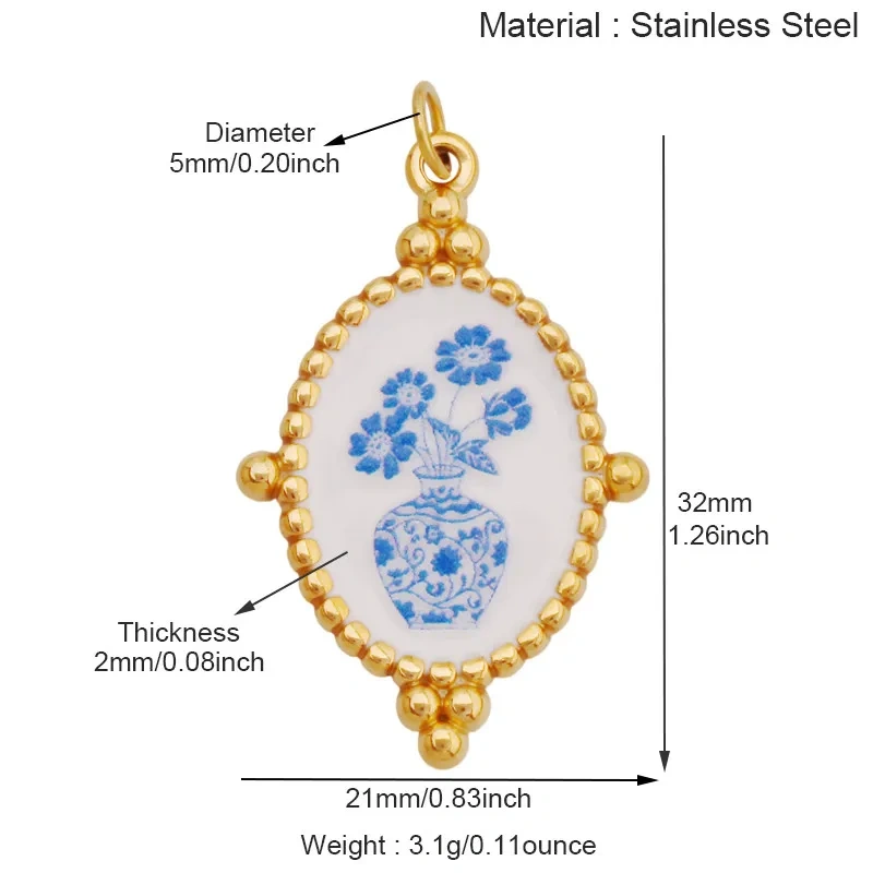Stainless Steel Painted Plants Roses Clover Flower Charms Pendant,DIY Necklace Bracelet Jewelry Pendant Accessory Supply R68
